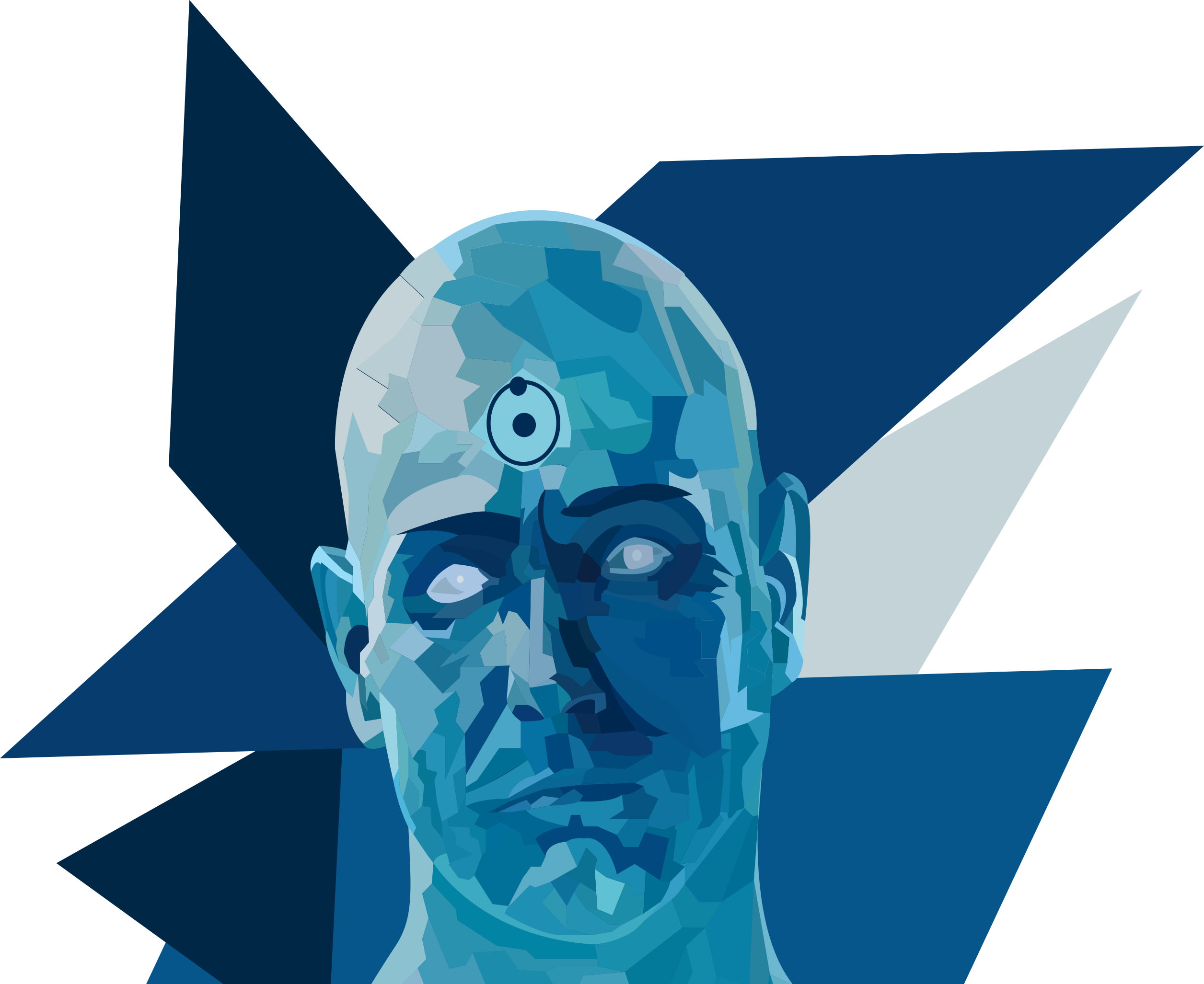 Dr. Manhattan monochromatic character portrait illustration, vector line work